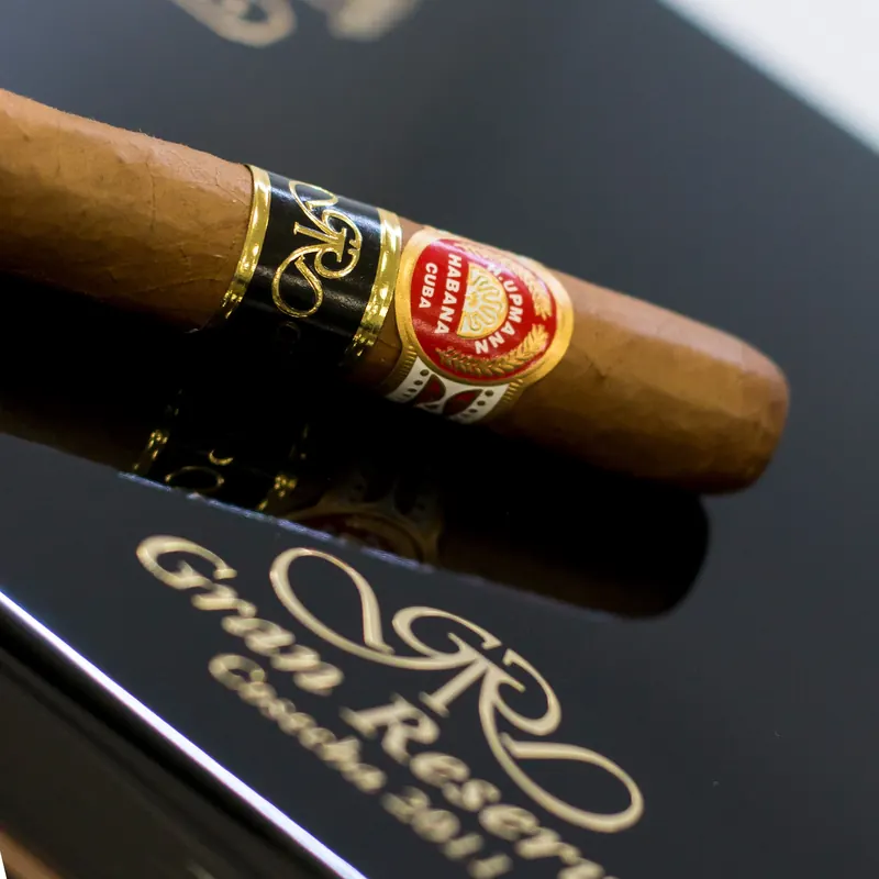 Cohiba on a polished desk beside leather-bound books - the cellar at rest